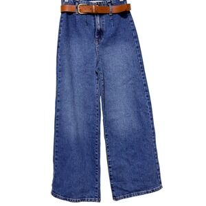 ZARA High Waisted Wide Leg Denim Jeans Medium Wash Belted Size 0